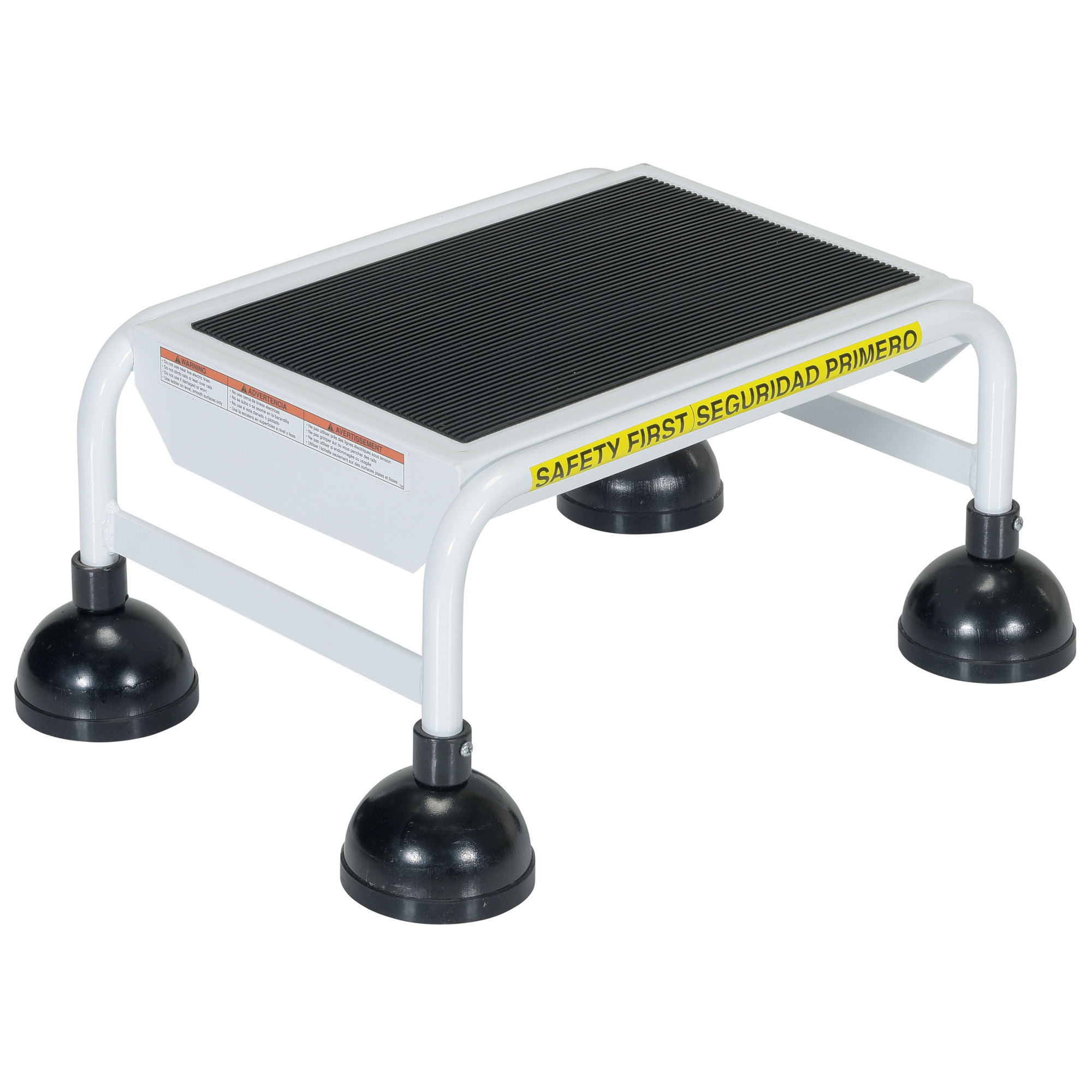 Vestil Steel Commercial Spring Loaded Ladder 1 Step 16 In. Wide with Anti-Slip Rubber Mat 300 Lb. Capacity White
